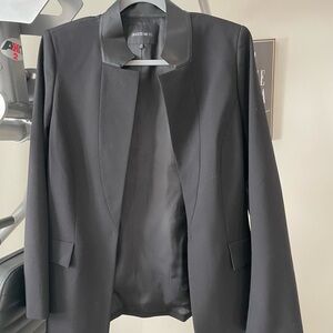 Lafayette 148 New York Black Women's Blazer Leather Collar